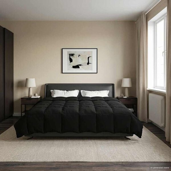 vidaXL Letni Kołdra Kwiłtowany Czarny 220 x 240 cm Mikrofibra