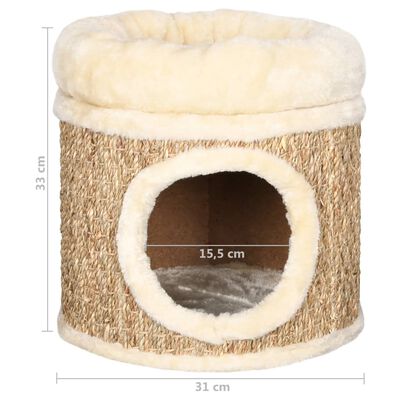 vidaXL Domek dla kota z luksusową poduszką, 33 cm, trawa morska