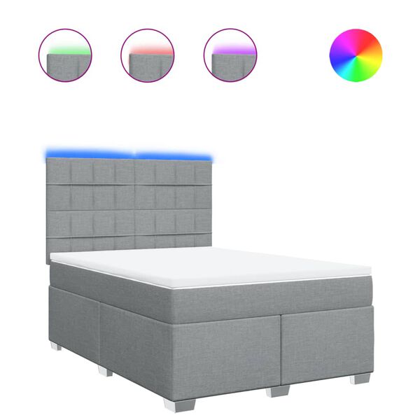 vidaXL Ł&oacute;żko kontynentalne z materacem, jasnoszare, tkanina 160x200 cm