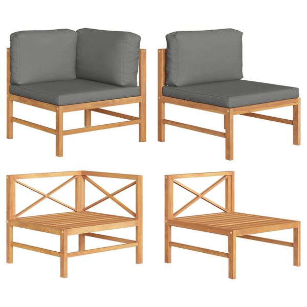 vidaXL 2-cz. zestaw wypoczynkowy do ogrodu, ciemnoszare poduszki, tek