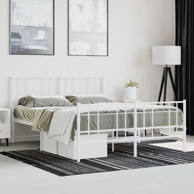 vidaXL Metalowa rama łóżka z wezgłowiem i zanóżkiem, biała, 120x190 cm