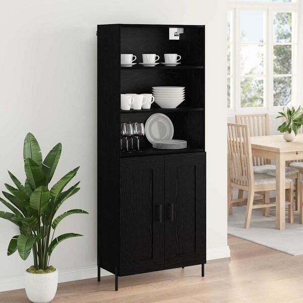 vidaXL Highboard Czarny dąb 69,5 x 34 x 180 cm Materiał drewnopochodny