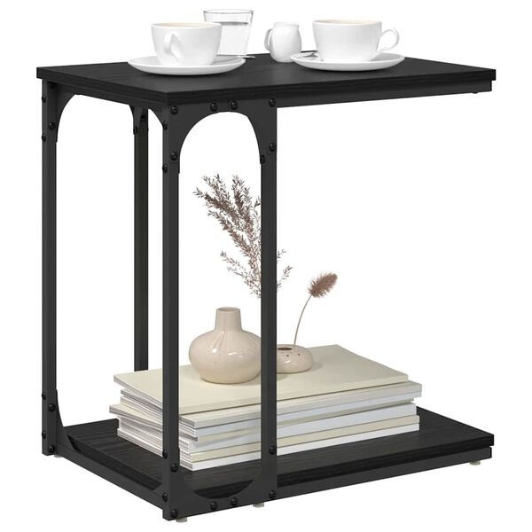 vidaXL Stolik boczny z p&oacute;łką Czarny Dąb 50 x 35 x 52 cm