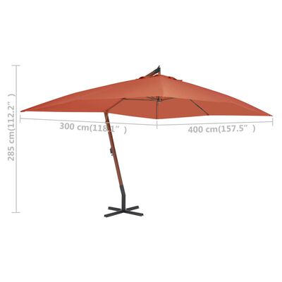 vidaXL Wiszący parasol z drewnianym słupkiem, 400 x 300 cm, terakotowy