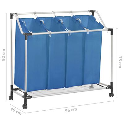 vidaXL Sortownik na pranie z 4 pojemnikami, niebieski, stalowy