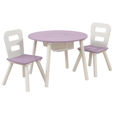 KidKraft Okrągły stolik ze schowkiem i krzesłami, lawendowo-biały