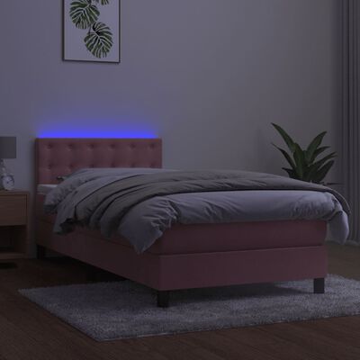 vidaXL Łóżko kontynentalne z materacem i LED, różowy aksamit 100x200cm