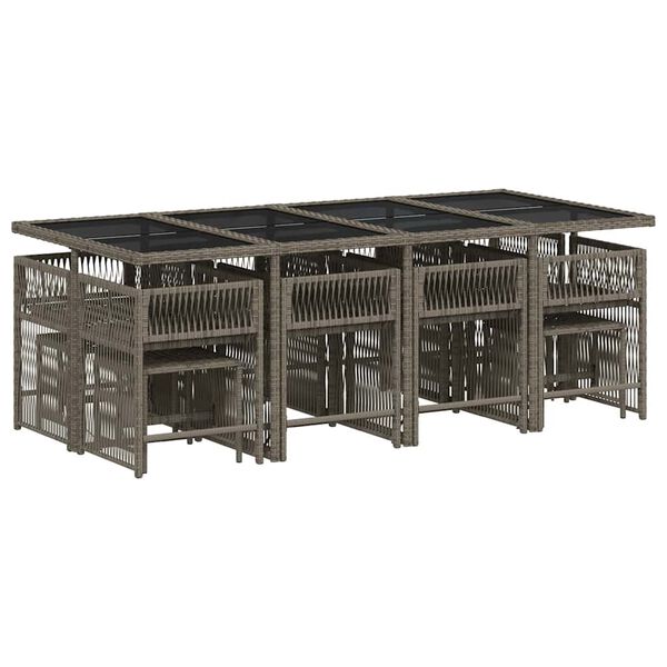 vidaXL 13-cz. zestaw mebli ogrodowych z poduszkami, szary rattan PE