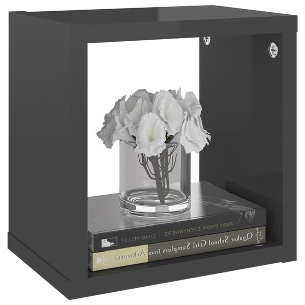 vidaXL P&oacute;łki ścienne kostki, 4 szt., szare z połyskiem, 22x15x22 cm