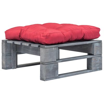 vidaXL Ogrodowy stołek z palet z czerwoną poduszką, szare drewno