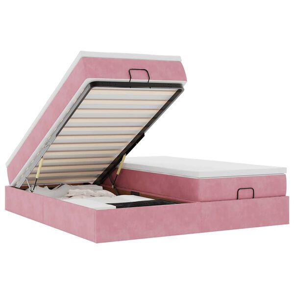 vidaXL Rama ł&oacute;żka otomana z materacami, r&oacute;żowa, 200x200 cm, aksamit