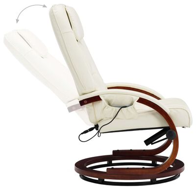 vidaXL Fotel do masażu z podnóżkiem, regulowany, kremowy, ekoskóra