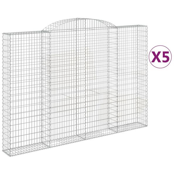 vidaXL Kosze gabionowe, 5 szt, 300x30x200/220 cm, galwanizowane żelazo
