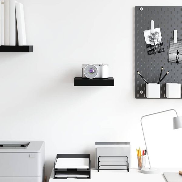 vidaXL P&oacute;łka ścienna, czarna, wysoki połysk, 23x23,5x3,8 cm, MDF