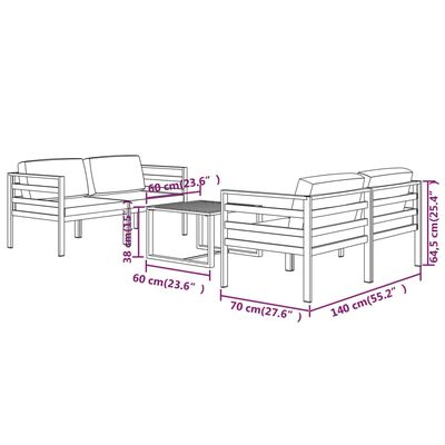 vidaXL 5-cz. zestaw mebli ogrodowych, poduszki, aluminium, antracyt