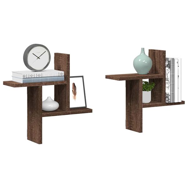 vidaXL P&oacute;łki ścienne, 2 szt., brązowy dąb, 38x12x38 cm