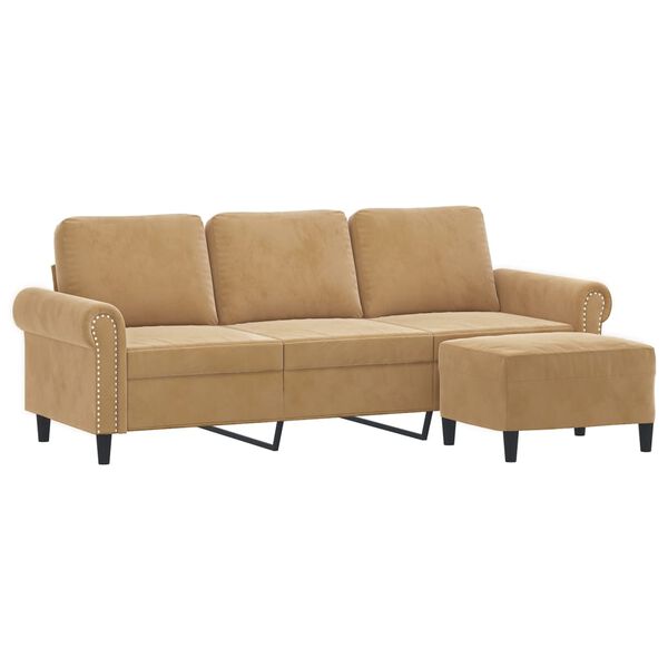 vidaXL 3-osobowa sofa z podnóżkiem, brązowy, 180 cm, aksamit