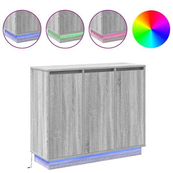 vidaXL Komoda LED Szary Sonoma 90 x 32 x 75 cm Materiał drewnopochodny