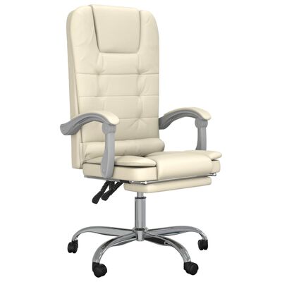 vidaXL Rozkładane, masujące krzesło biurowe, kremowe, sztuczna skóra