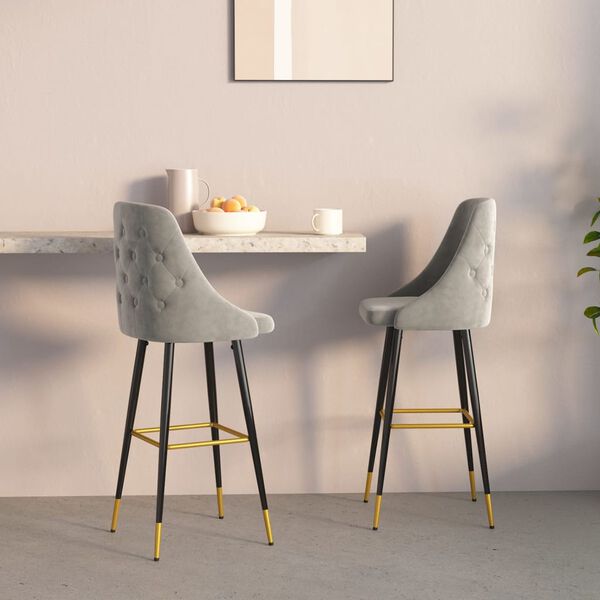 vidaXL Stołki barowe, 2 szt., jasnoszare, tapicerowane aksamitem