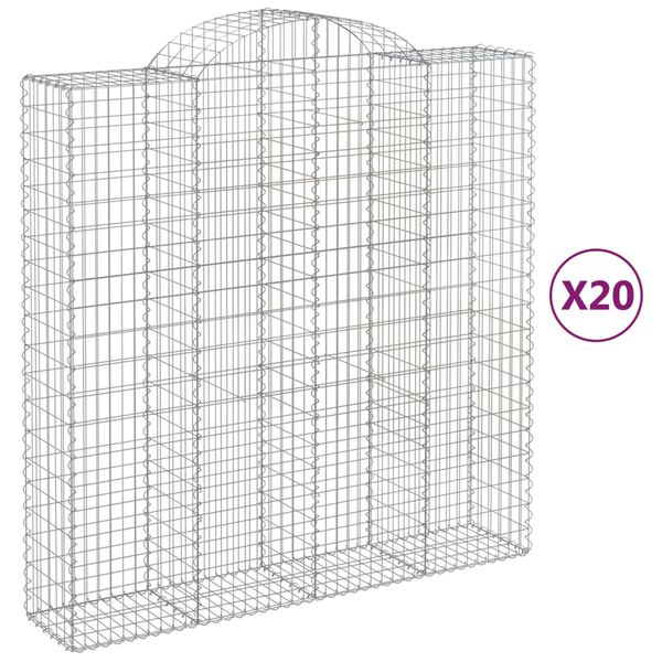 vidaXL Kosze gabionowe, 20 szt, 200x50x200/220cm, galwanizowane żelazo