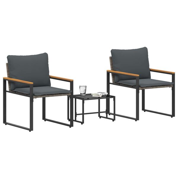 vidaXL Zestawy mebli z poduszką 3 pcs Szary i ciemnoszary rattan
