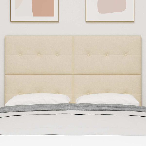 vidaXL Wezgłowie LED z paskami LED Z zagł&oacute;wkiem Kremowy 160 cm tkanina