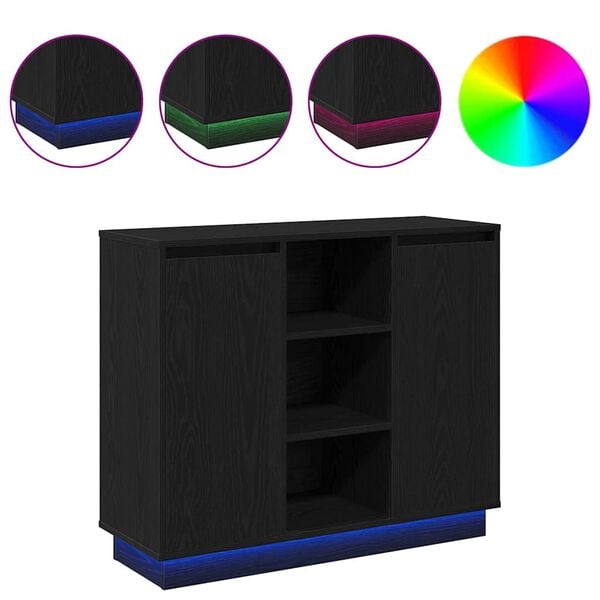 vidaXL Komoda LED Czarny Dąb 90 x 32 x 75 cm Materiał drewnopochodny