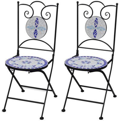 vidaXL Składane krzesła bistro, 2 szt., ceramiczne, niebiesko-białe