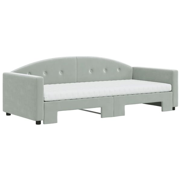 vidaXL Sofa rozsuwana z materacami, jasnoszara, 90x190 cm, aksamit