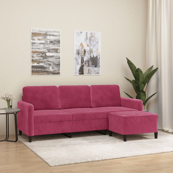 vidaXL 3-osobowa sofa z podn&oacute;żkiem winna czerwień 180 cm, aksamit