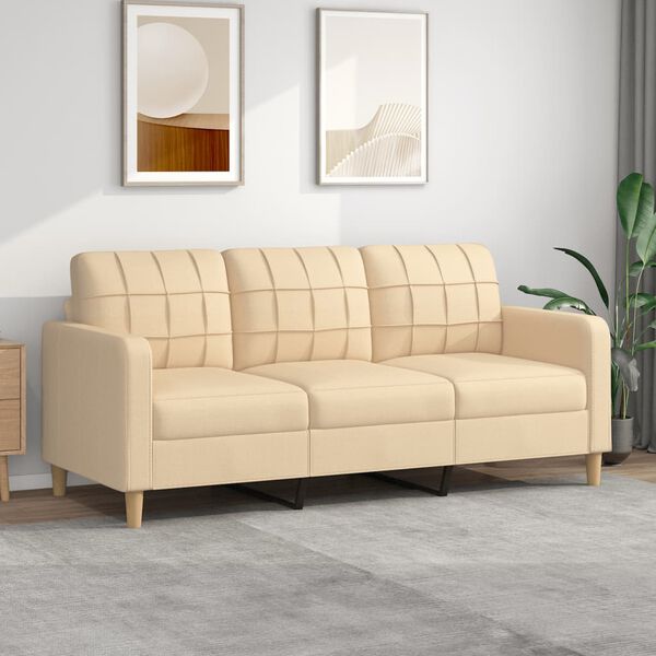 vidaXL 3-osobowa sofa, kremowa, 180 cm, tapicerowana tkaniną