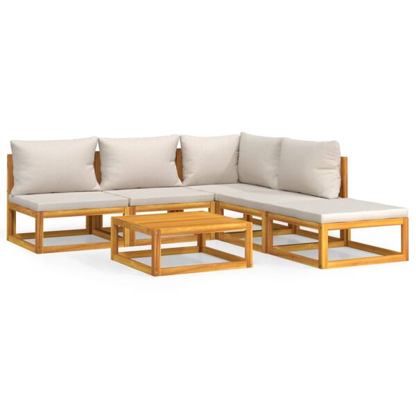 vidaXL 6-cz. ogrodowy zestaw wypoczynkowy, jasnoszare poduszki, drewno