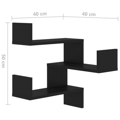 vidaXL Półki ścienne narożne, 2 szt., czarne, 40x40x50 cm, płyta