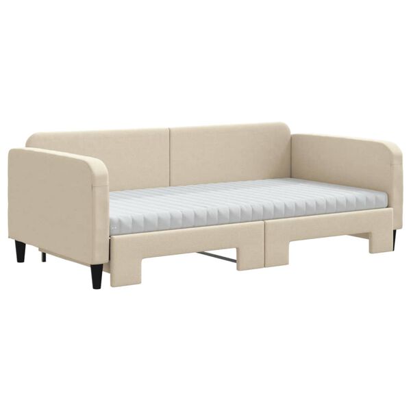 vidaXL Sofa rozsuwana z materacami, kremowa, 100x200 cm, tkanina