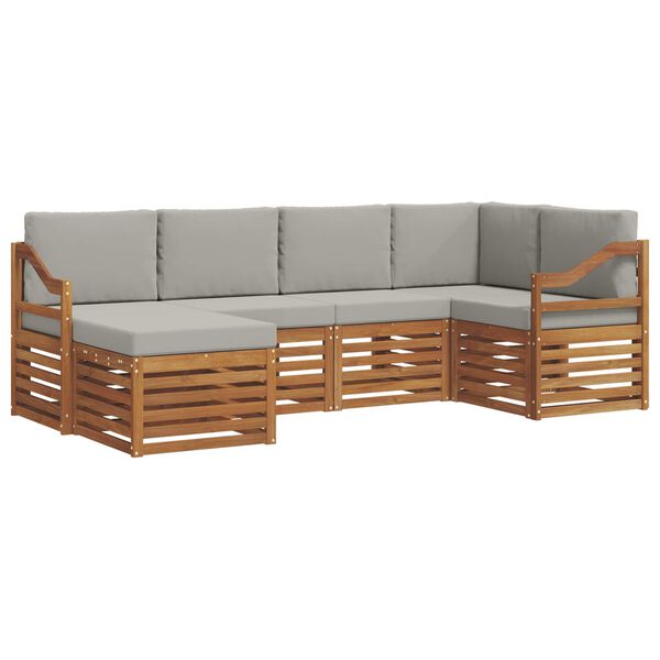 vidaXL Zestawy sof 6 pcs Naturalny i Jasny Szary Lite Drewno Akacji