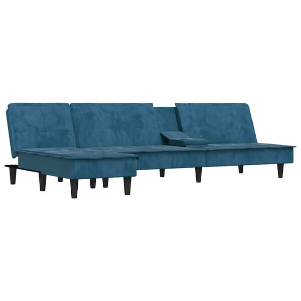 vidaXL Sofa rozkładana w kształcie L, niebieska, 255x140x70, aksamit