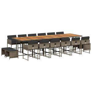 vidaXL 17-cz. zestaw mebli ogrodowych z poduszkami, szary, rattan PE