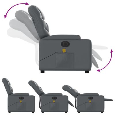 vidaXL Rozkładany fotel masujący, elektryczny, szary, sztuczna skóra