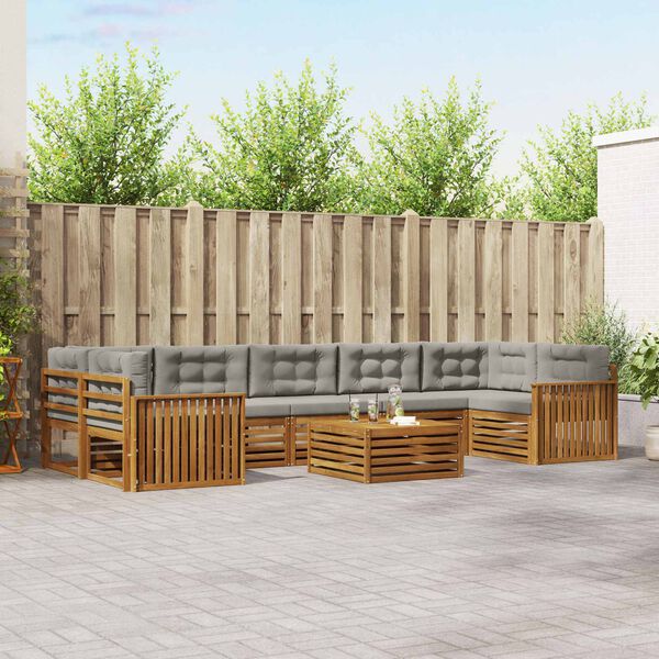 vidaXL Zestaw sof na zewnątrz z poduszką 8 pcs Naturalny i Jasny Szary