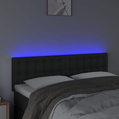vidaXL Zagłówek do łóżka z LED, czarny, 144x5x78/88 cm, sztuczna skóra