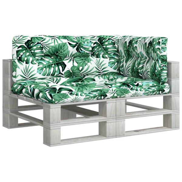 vidaXL Poduszki na palety, 3 szt., wz&oacute;r w liście, tkanina