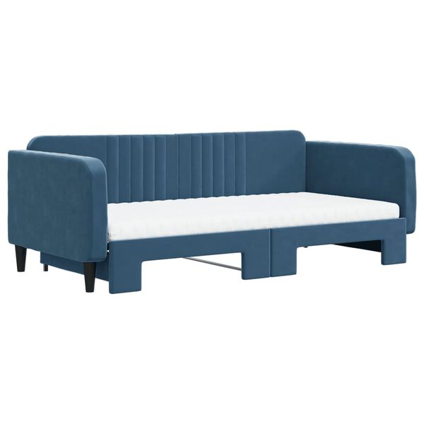 vidaXL Sofa rozsuwana z materacami, niebieska, 100x200 cm, aksamit