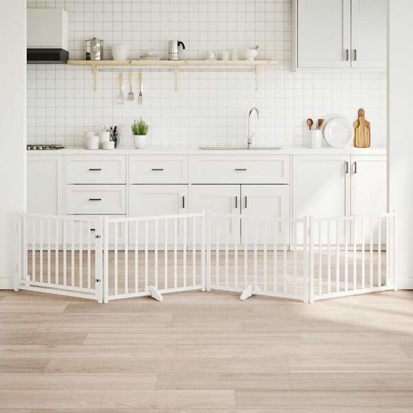 vidaXL Składana bramka dla psa, z drzwiami, 4 panele, biała, 320 cm