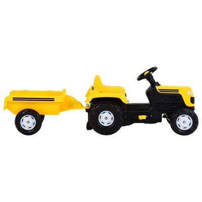 vidaXL Traktor dziecięcy z pedałami i przyczepą, żółty
