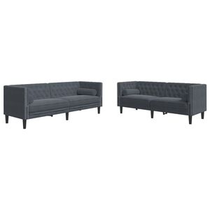 vidaXL 2-cz. wypoczynek Chesterfield z wałkami, ciemnoszary, aksamit