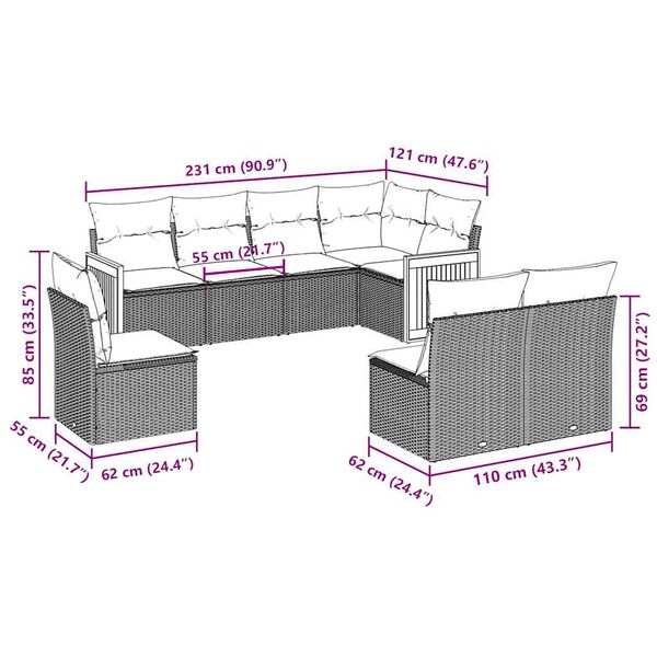 vidaXL 8-cz. zestaw wypoczynkowy do ogrodu, z poduszkami, czarny