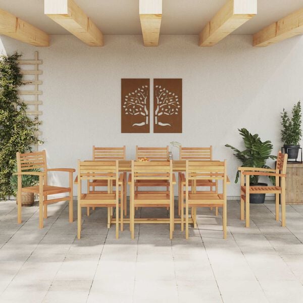 vidaXL Zestaw do jadalni w ogrodzie 9 pcs Brązowy Lite drewno teakowe