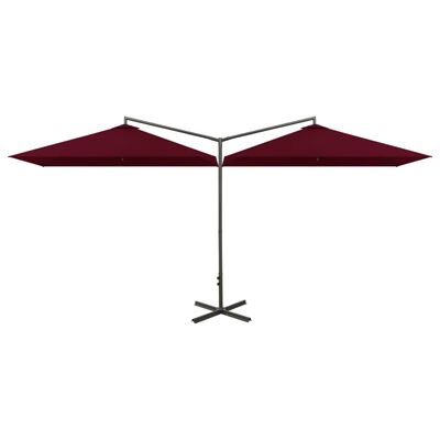 vidaXL Podwójny parasol na stalowym słupku, bordowy, 600x300 cm