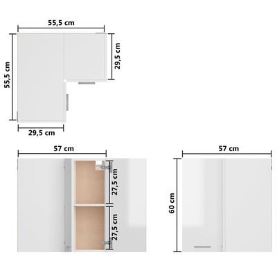 vidaXL Wisząca szafka narożna, biała, wysoki połysk, 57x57x60 cm